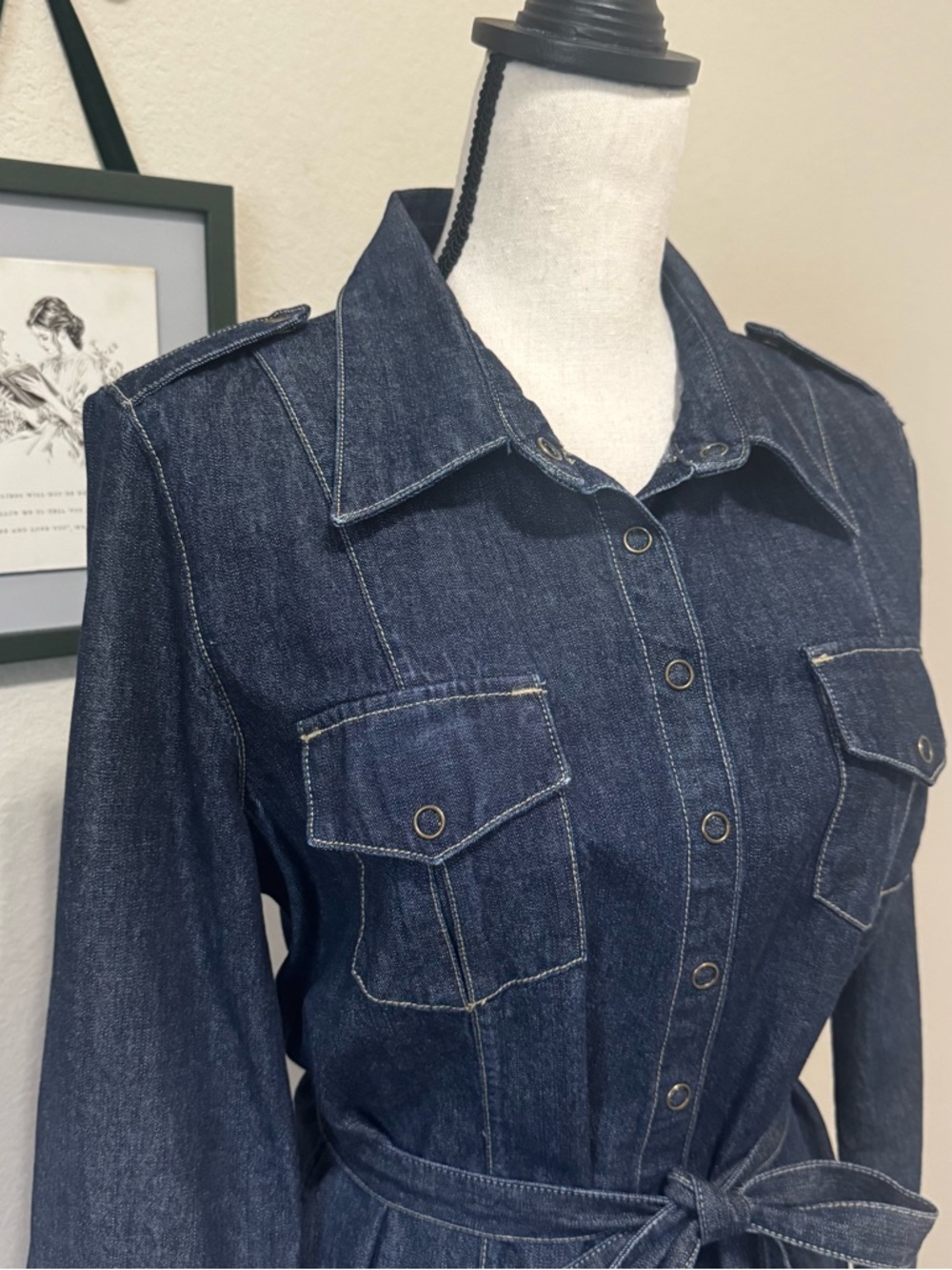 CHRISTOPHER BANKS | Dark Denim Button-Front Shirt Dress with Tie Waist Size XL - Picture 4 of 10